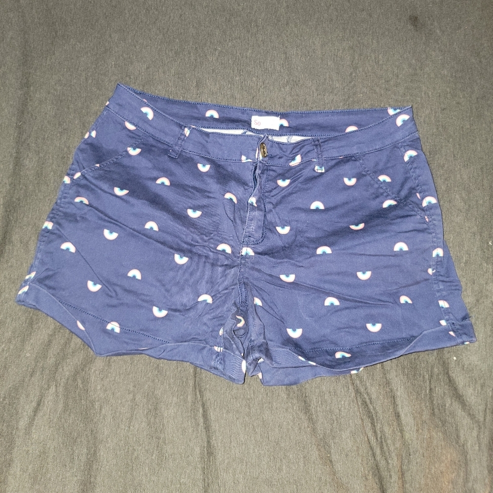 SO Rainbow Print Navy Cuffed Shorts - Size 15